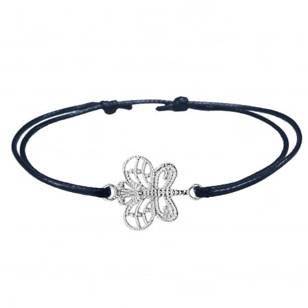 Cu insecte - Bratara snur negru personalizata Fluturas argint 9258125 Dras