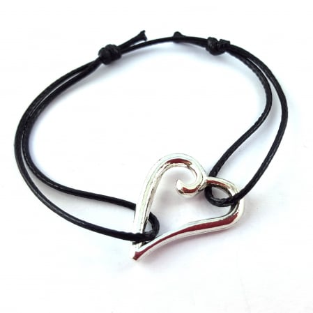 Cu tematica iubire - Bratara snur negru personalizata Inimioara argint 6046307 Dras