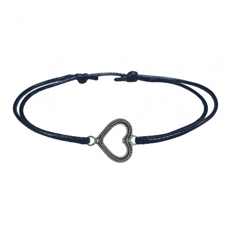 Cu tematica iubire - Bratara snur negru personalizata Inimioara argint 9575120 Dras