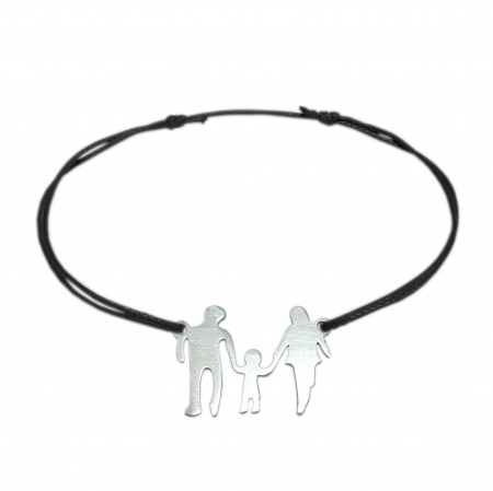 Cu tematica familie si prieteni - Bratara snur negru personalizata MAMA TATA SI COPILUL argint 9413140 Dras