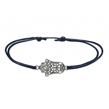 Cu diverse motive - Bratara snur negru personalizata Mana Fatimei argint 10034220 Dras