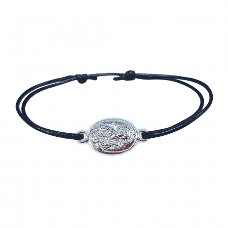 Bratari - Bratara snur negru personalizata medalion Maica Domnului si pruncul Iisus argint 4252150 Dras
