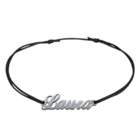 Cu nume - Bratara snur negru personalizata nume Laura argint 9443100 Dras