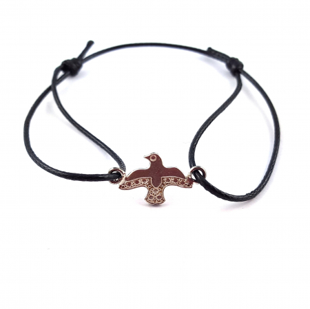 Cu pasari - Bratara snur negru personalizata Porumbel argint 9203110 Dras