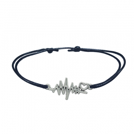 Cu tematica iubire - Bratara snur negru personalizata Puls si inimioara argint 10049210 Dras