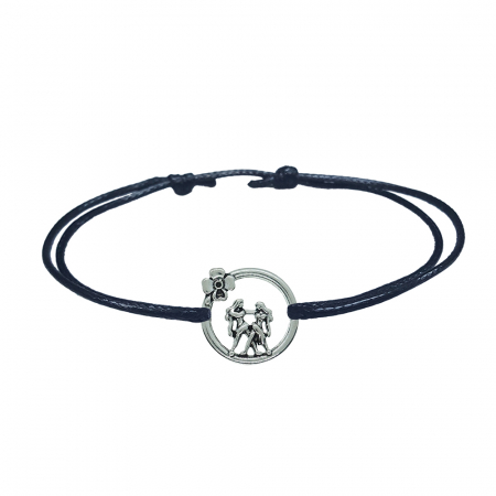 Cu zodiace - Bratara snur negru personalizata zodie Gemeni argint zodiac european 10146240 Dras