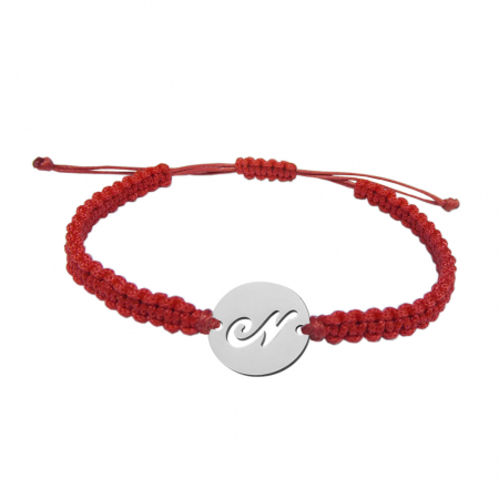 Cu litere - Bratara snur rosu impletit manual personalizata banut decupat argint Litera N 9483140 Dras
