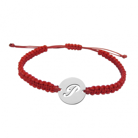 Cu litere - Bratara snur rosu impletit manual personalizata banut decupat argint Litera P 9485140 Dras