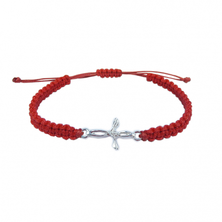 Cu tematica religioasa - Bratara snur rosu impletit manual personalizata cruciulita argint 4240100 Dras
