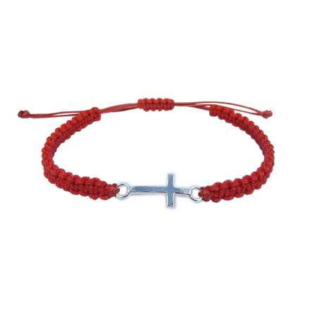 Cu tematica religioasa - Bratara snur rosu impletit manual personalizata cruciulita argint 9354100 Dras