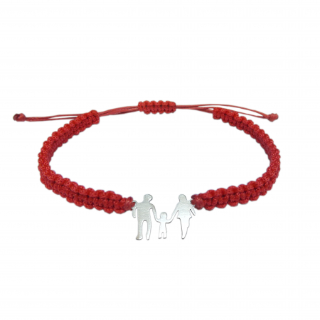 Cu tematica familie si prieteni - Bratara snur rosu impletit manual personalizata MAMA TATA SI COPILUL argint 9413125 Dras