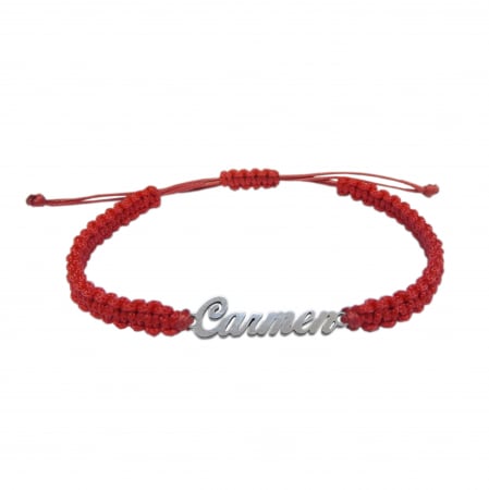 Cu nume - Bratara snur rosu impletit manual personalizata nume Carmen argint 9445100 Dras