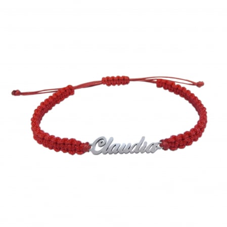 Cu nume - Bratara snur rosu impletit manual personalizata nume Claudia argint 9437100 Dras