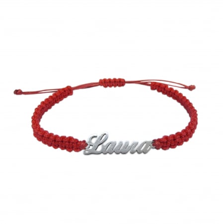 Cu nume - Bratara snur rosu impletit manual personalizata nume Laura argint 9443100 Dras