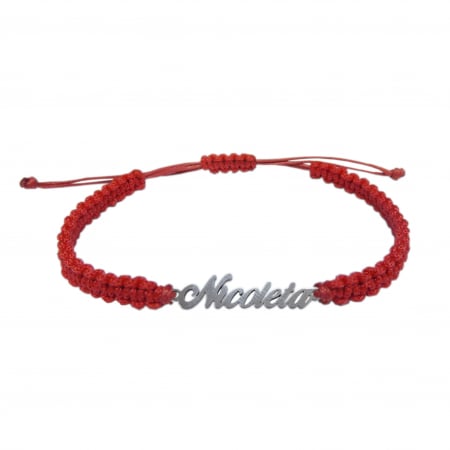 Cu nume - Bratara snur rosu impletit manual personalizata nume Nicoleta argint 9447100 Dras