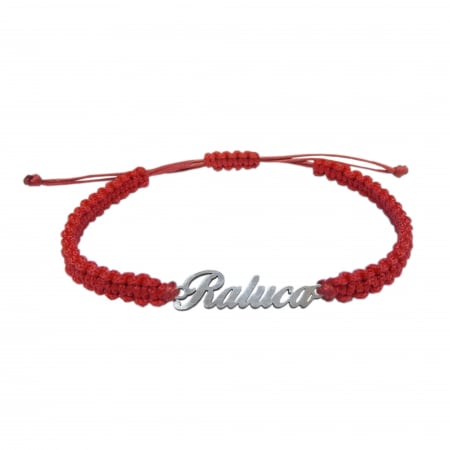 Cu nume - Bratara snur rosu impletit manual personalizata nume Raluca argint 9441100 Dras