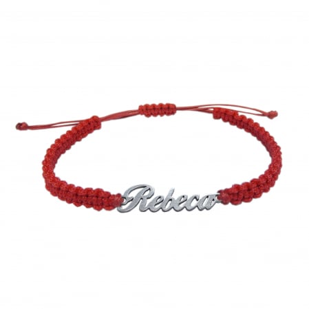 Cu nume - Bratara snur rosu impletit manual personalizata nume Rebeca argint 9459100 Dras