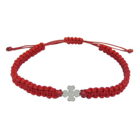 Bratari - Martisor Bratara snur rosu impletit manual personalizata Trifoi argint 10077100 Dras