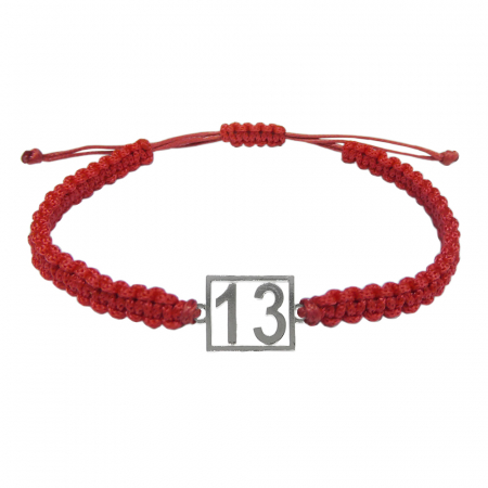 Cu cifre aniversare - Bratara snur rosu impletita manual personalizata Cifra 13 argint numar norocos cifre aniversare 10251_3260 Dras