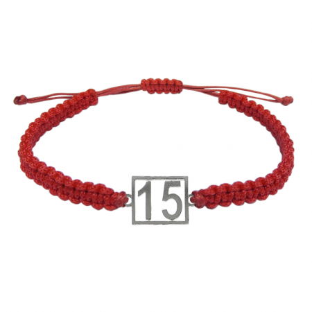 Cu cifre aniversare - Bratara snur rosu impletita manual personalizata Cifra 15 argint numar norocos cifre aniversare 10251_5260 Dras