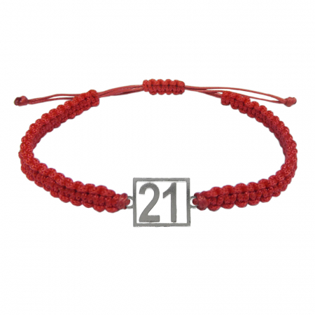 Cu cifre aniversare - Bratara snur rosu impletita manual personalizata Cifra 21 argint numar norocos cifre aniversare 10252_1260 Dras