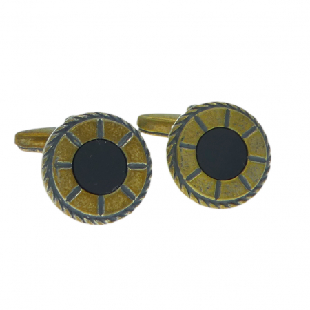 Toate produsele - Butoni camasa manseta auriti si patinati mecanism arc model piatra neagra 14229 Dras