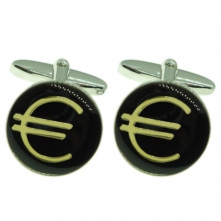 Bijuterii barbati - Butoni camasa manseta galvanizati mecanism arc figurina euro € pe fond negru 14213 Dras