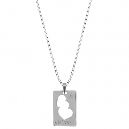Cu inimioare - Lantisor argint personalizat pandantiv Placuta Inimioare Je t'aime 7825FIG01610 Dras