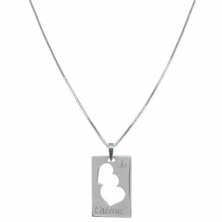 Cu inimioare - Lantisor argint personalizat pandantiv Placuta Inimioare Je t'aime 7825VEN640 Dras