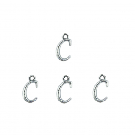 Cu litere decupate - Litera C argint Charm pentru confectionat bijuterii pandantive medalioane bratari cercei - set 4 buc Dras