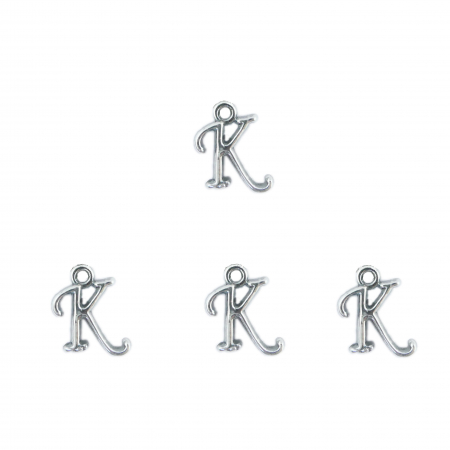 Cu litere decupate - Litera K argint Charm pentru confectionat bijuterii pandantive medalioane bratari cercei - set 4 buc Dras
