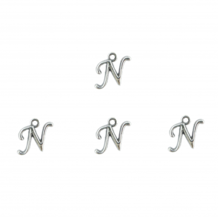Cu litere decupate - Litera N argint Charm pentru confectionat bijuterii pandantive medalioane bratari cercei - set 4 buc Dras