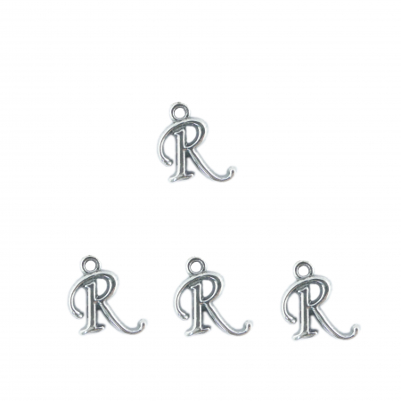 Cu litere decupate - Litera R argint Charm pentru confectionat bijuterii pandantive medalioane bratari cercei - set 4 buc Dras