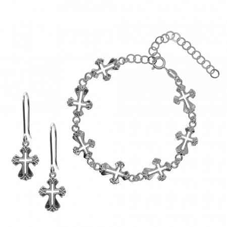 Set bratara si cercei din argint: - Set bratara cercei argint Cruciulita 4488810 Dras