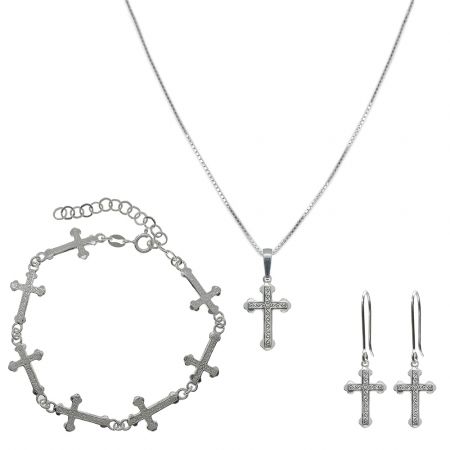 Set lantisor, bratara si cercei din argint: - Set lantisor bratara cercei argint Cruciulita 41831105 Dras