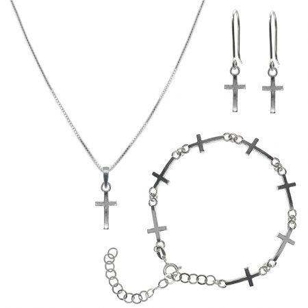 Set lantisor, bratara si cercei din argint: - Set lantisor bratara cercei argint Cruciulita 93541130 Dras
