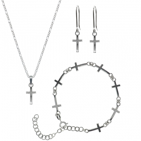 Set lantisor, bratara si cercei din argint: - Set lantisor bratara cercei argint Cruciulita 93541150 Dras