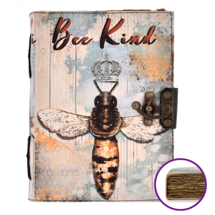 Jurnal din piele Bee Kind cu pagini din hartie handmade [1]