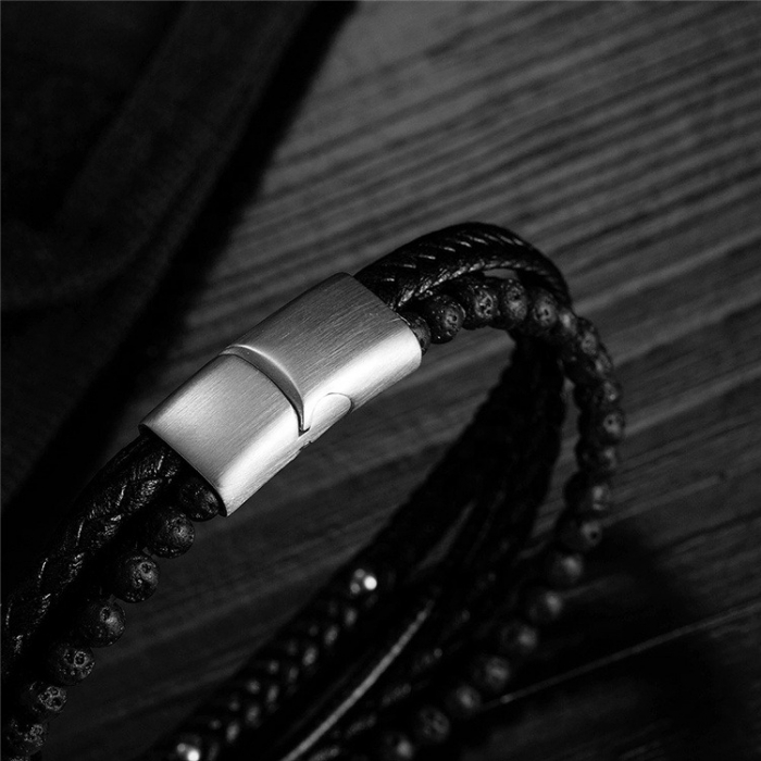 Bratara Piele Barbati Black Lava [3]