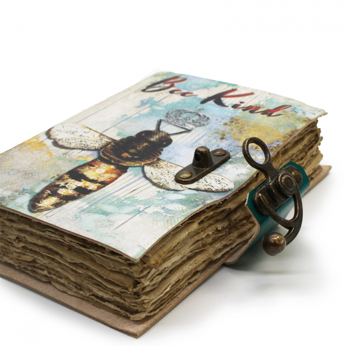 Jurnal din piele Bee Kind cu pagini din hartie handmade [2]
