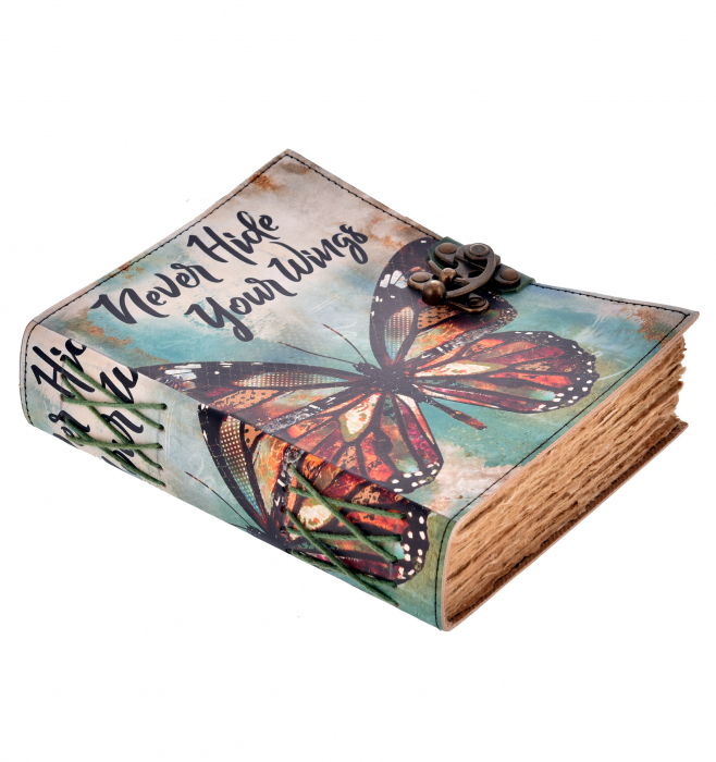Jurnal din piele Never Hide Your Wings cu pagini din hartie handmade [2]