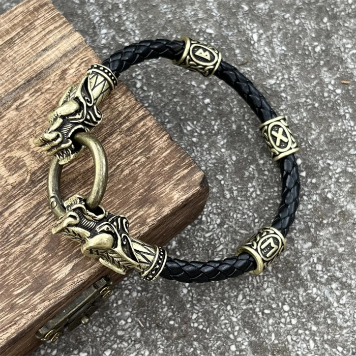 Bratara din Piele cu Dragoni si Rune Vikinge [2]