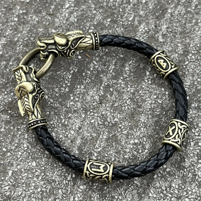 Bratara din Piele cu Dragoni si Rune Vikinge [4]