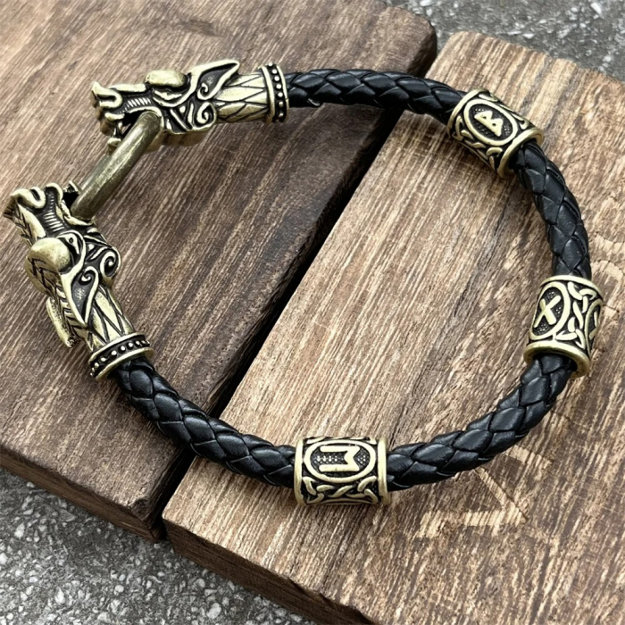 Bratara din Piele cu Dragoni si Rune Vikinge [3]