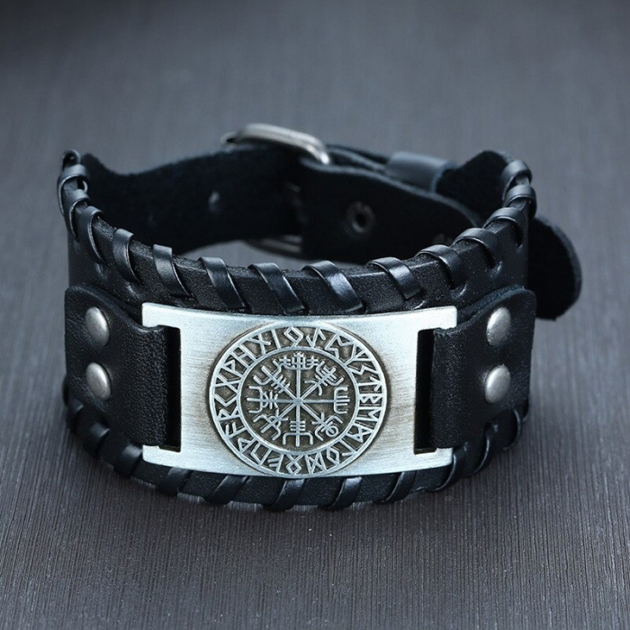 Bratara Lata din Piele cu Runa Vegvisir [3]