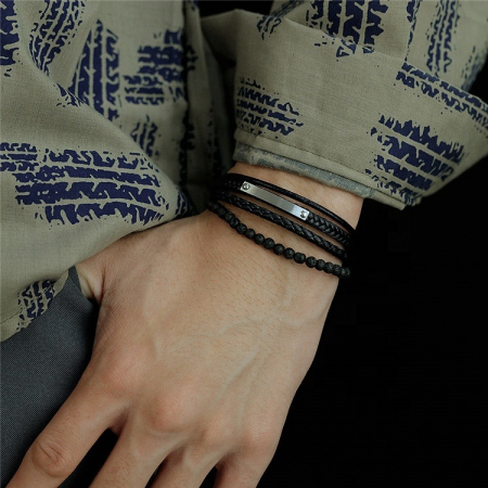 Bratara Piele Barbati Black Lava [3]