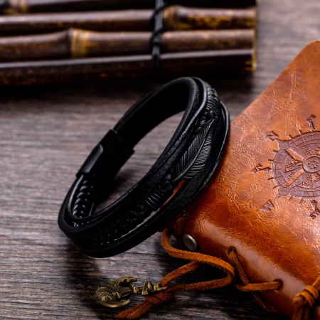 Bratara Piele Aztec Leaf Black [2]