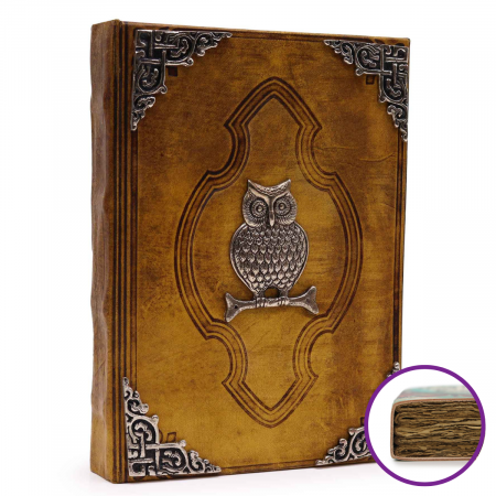 Jurnale din Piele - Jurnal din Piele cu pagini din hartie handmade si gravura Bufnita