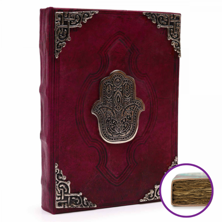 Jurnale din Piele - Jurnal din Piele cu pagini din hartie handmade si gravura Hamsa