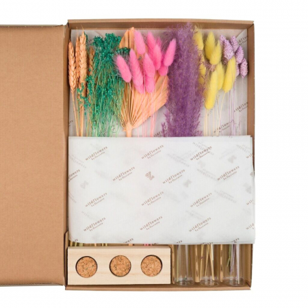 Set flori uscate, 3 vaze si suport din lemn - Pastel [3]